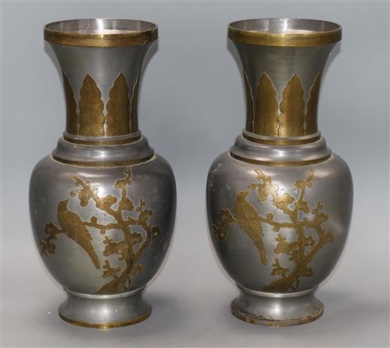 A pair of Chinese overlaid metal vases height 34cm